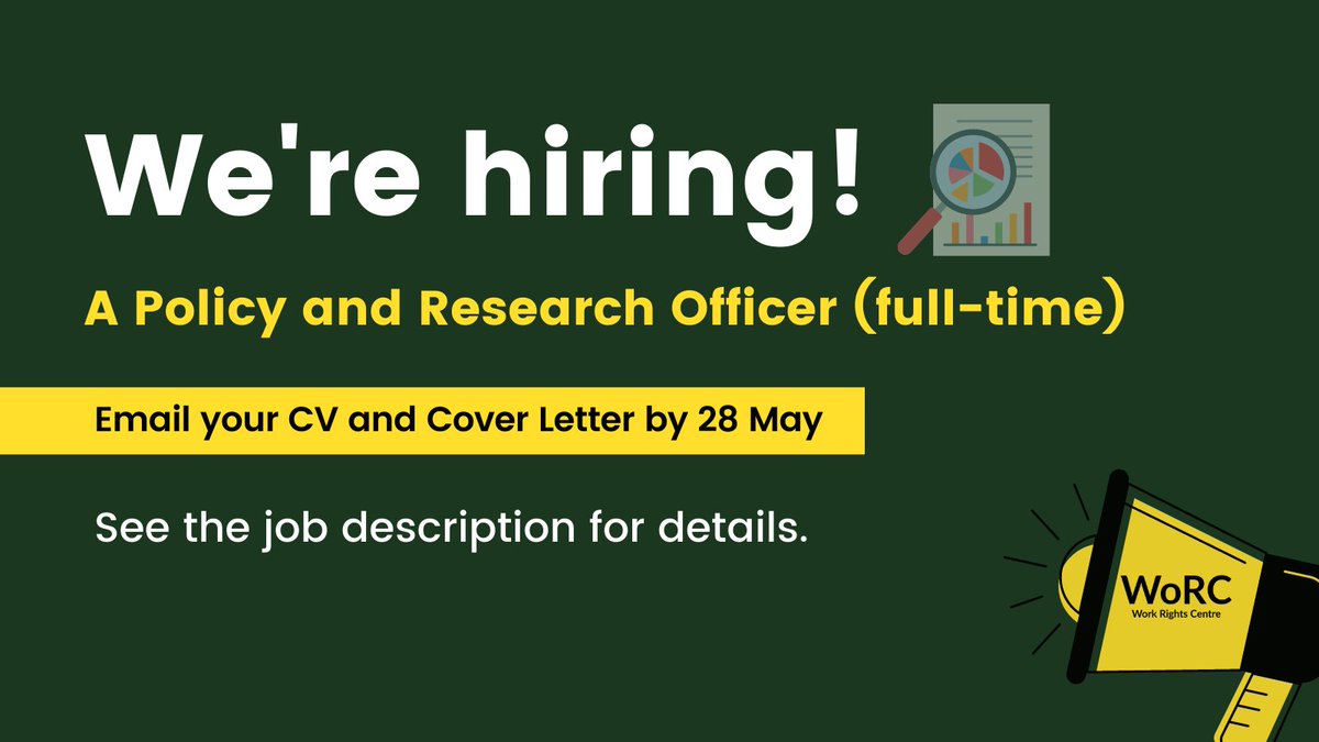 WORCrights's tweet photo. We're hiring a Policy and Research Officer 📊🎙️! If you have a strong sense of justice, mixed methods research experience, and want to mobilise the power of evidence to end migrant poverty, this is for you: https://t.co/PNq1d5IlTw Send your CV and Cover Letter by 28 May. https://t.co/oSa80FlhIl