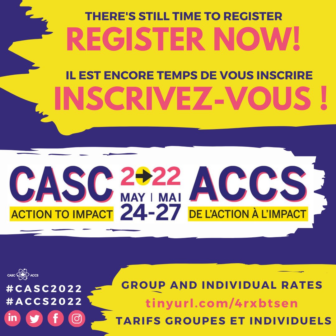 CASC_ACCS's tweet photo. THERE’S STILL TIME TO REGISTER!
Group and Individual rates available

→→→ https://t.co/2fmeAvePJ4

IL EST ENCORE TEMPS DE VOUS INSCRIRE !
Tarifs groupes et individuels

#CASC2022 #ACCS2022 #Scicom #STEM #STEAM #Conference #Congres https://t.co/5ZmsZksRyB