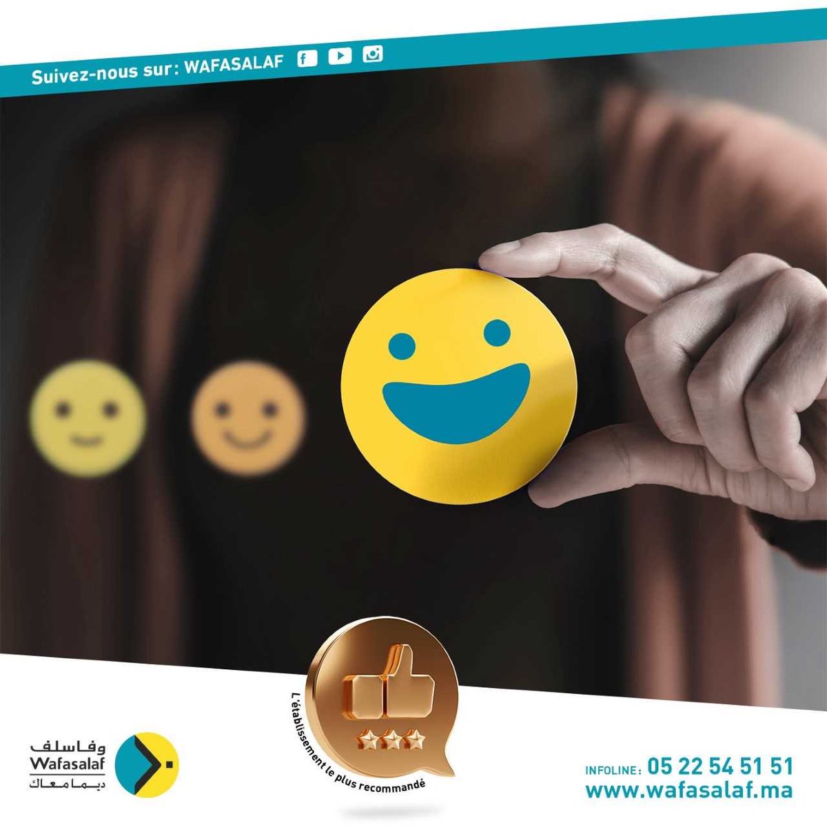 Wafasalaf's tweet photo. #wafasalaf_news Dans le cadre d’une étude menée par le Cabinet @Ipsos International, @Wafasalaf se positionne en 1ère place en termes d’Indice de Recommandation Client (+46 en 2021). 
Nous disons merci à nos clients pour leur confiance et fidélité #satisfactionclient #dimamaak https://t.co/hhYauyX2X2