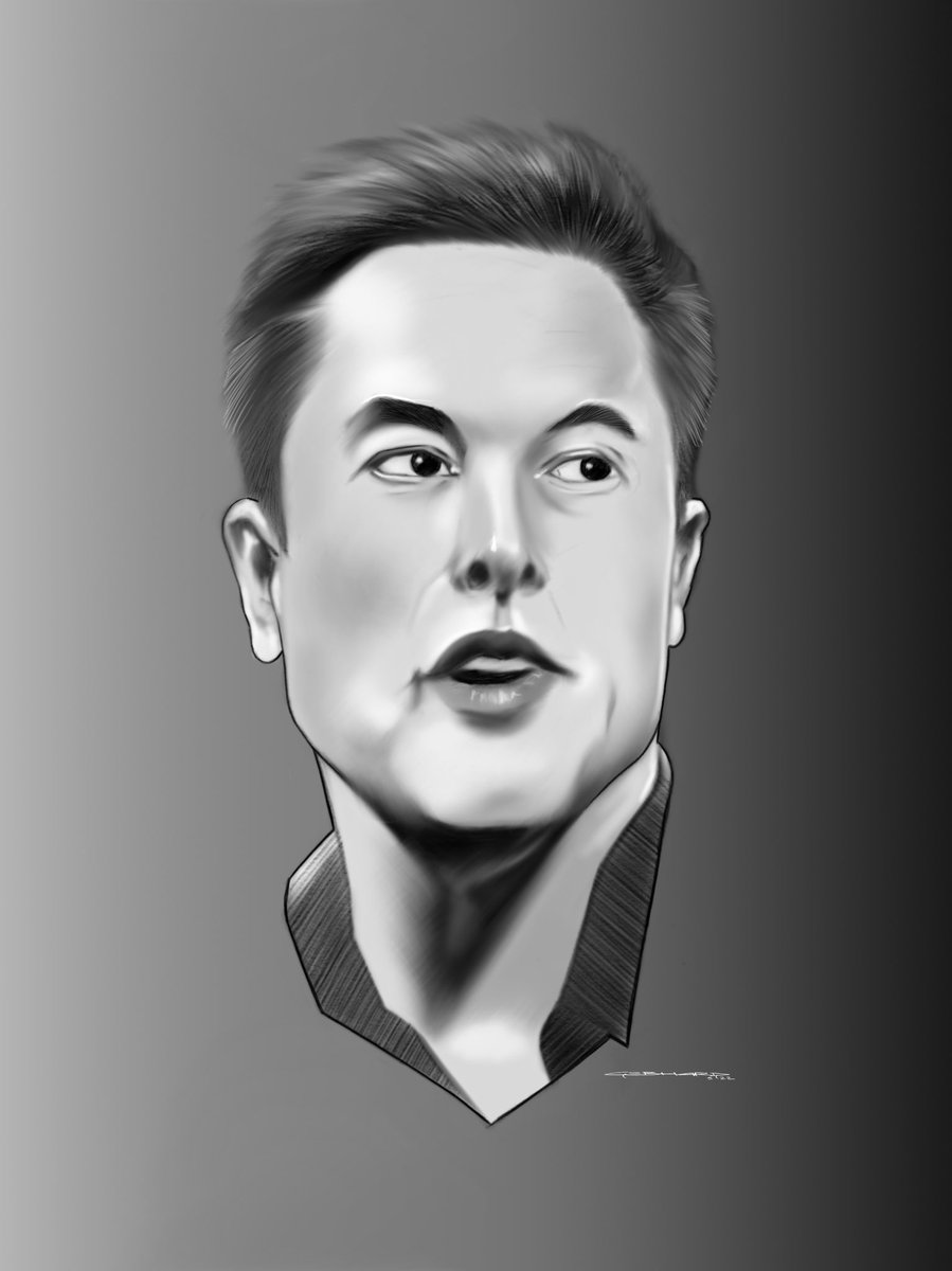 GebhardMichael's tweet photo. Been a long time since I’ve posted on Twitter, so I thought it apropos that I return with a sketch of @elonmusk to mark the occasion.  Looking forward to what this amazing man does with this platform!  (Created this image using an IPad Pro 12.9” and sketchbook pro) https://t.co/lVOpX3aZAA