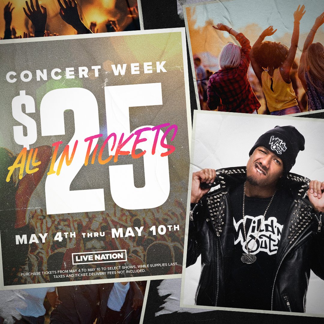 WildNOut's tweet photo. Concert Week kicks off TODAY which means you can get tickets to MTV’s Wild ‘N Out Tour for a total of $25 while supplies last thru Tues, May 10th! Just head to https://t.co/0n8eqkpDIE for details. We can’t wait to see you there! 🤩 https://t.co/0jGdXBNdNA