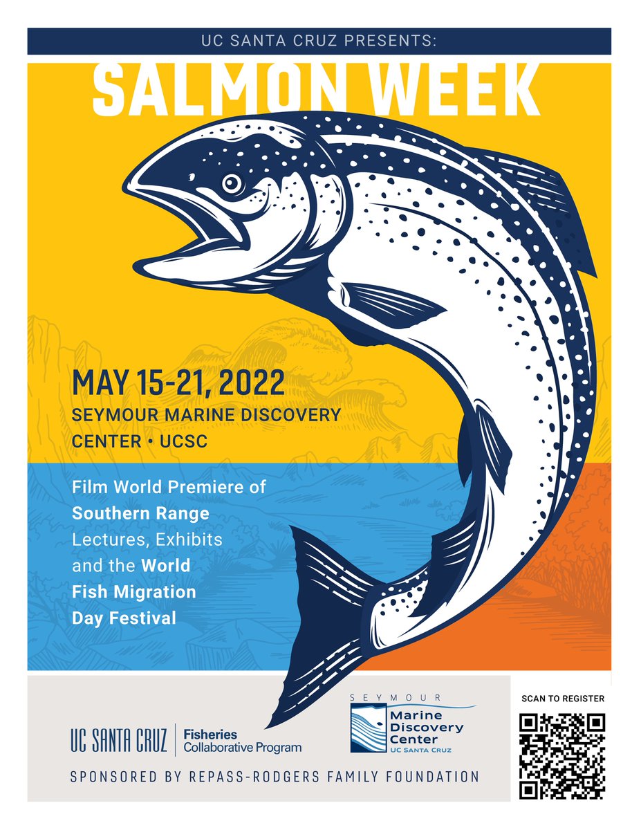 UCSC_Fisheries's tweet photo. Mark your calendars for SALMON WEEK, May 15-21, 2022! 🐟🪸💓

It's going to be o-fish-ally amazing w/ a film premier, lectures, field trip, art and science exhibits &amp; the #WorldFishMigrationDay Festival! 

More info about the week's festivities here: https://t.co/vU1MfrgsbR https://t.co/tja1b60aJ5