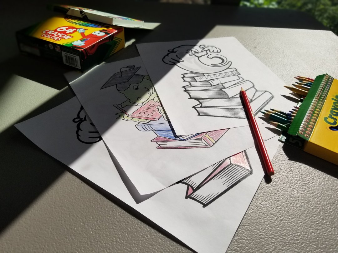 LCCBookstore's tweet photo. Picking up a finals stress relief kit from the library? Stop by the Bookstore and grab a little something extra- we’ll have a new coloring page each day this coming week so stop by each day and snag yours! (You’re welcome to them too, staff!)
#lccbookstore #finalsweek #college https://t.co/8BesSSWAHG