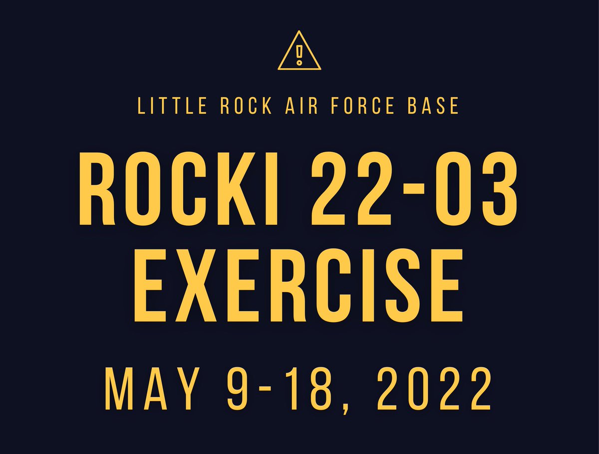 (1/2) Please be advised, the 19th Airlift Wing will officially kick off its ROCKI 22-03 exercise on Monday. LRAFB patrons may see an increase in personnel activity, hear announcements and sirens from the installation's Giant Voice system, and experience possible loud noises.