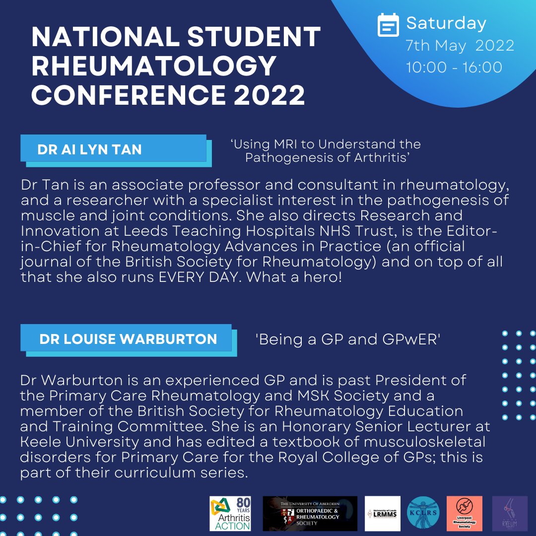 LeedsRMMS's tweet photo. HAPPENING TOMORROW 

Final reminder to register for the National Student Rheumatology Conference happening tomorrow @ 10AM - we're excited!

Register here: https://t.co/BmQNlYD3KX https://t.co/HTTRG2Aj47