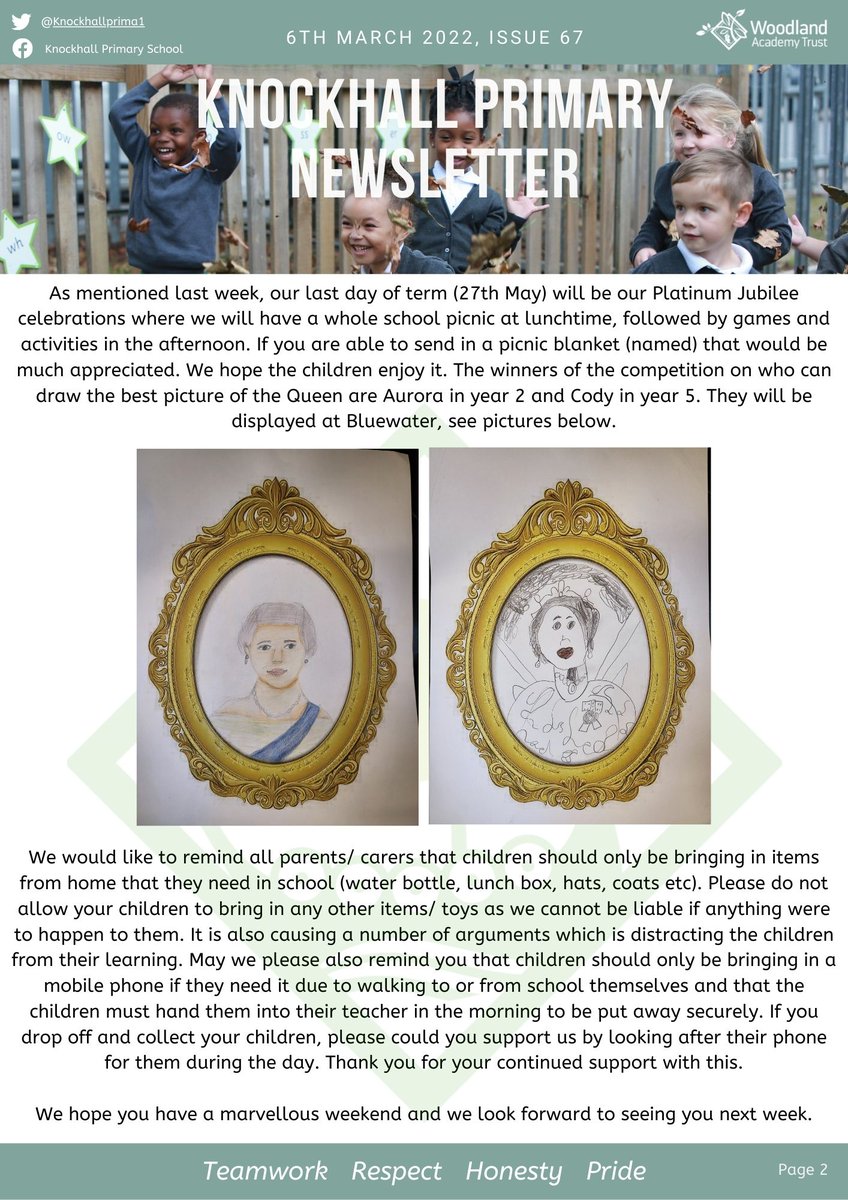 KnockhallPrima1's tweet photo. Weekly newsletter 6th March 2022. 
Wishing you all a lovely sunny weekend.☀️
Pages 1-4 https://t.co/PUFltDc8ob