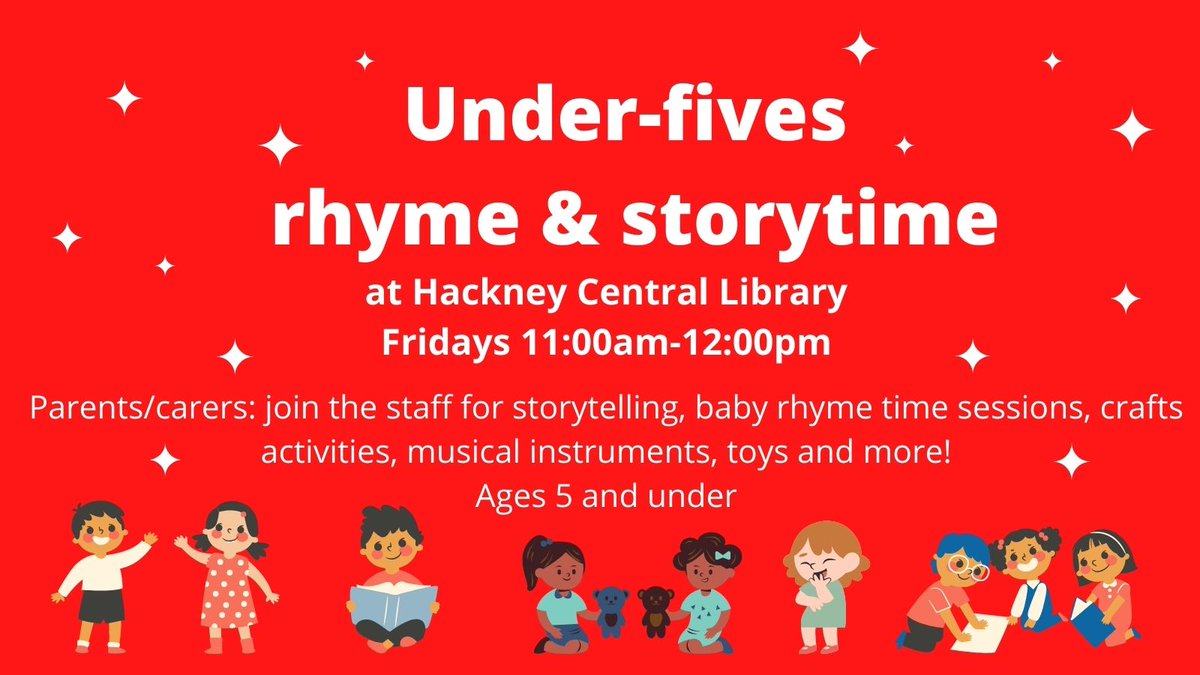hackneylibs's tweet image. Under 5s story time at #HackneyCentralLibrary from next Friday 13th May – 11:am-12:00pm!