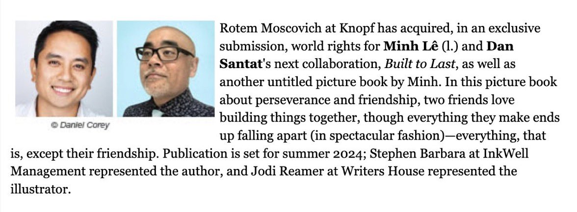 I missed this yesterday—but it’s official, #Minhtat is continuing with a 4th book! 

BUILT TO LAST edited by @Spanish_Broom, coming Summer 2024 from @KnopfBFYR @randomhousekids 🤗 @PWKidsBookshelf