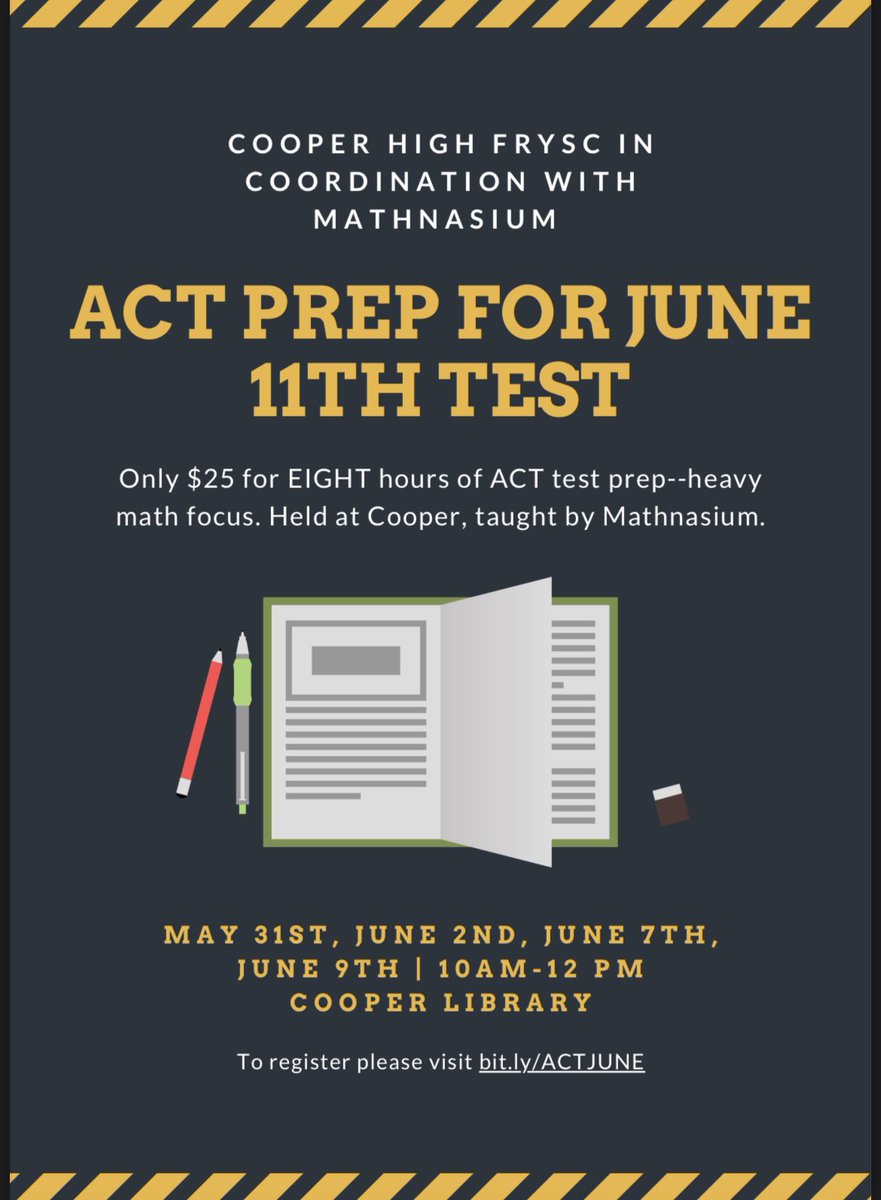 hs_ysc's tweet photo. Updated flyer for ACT prep with correct contact for questions! https://t.co/JqGJEGogcW