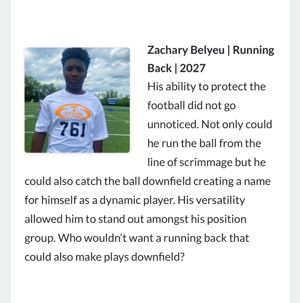 zachary_belyeu's tweet photo. Thank you @TNFutureStars for having me at the tryouts 💪🏾
@AlPopsFootball @wolfpack7on7 @coachByrd45 @JoeBank02568083 https://t.co/B3RkwYCw5Q