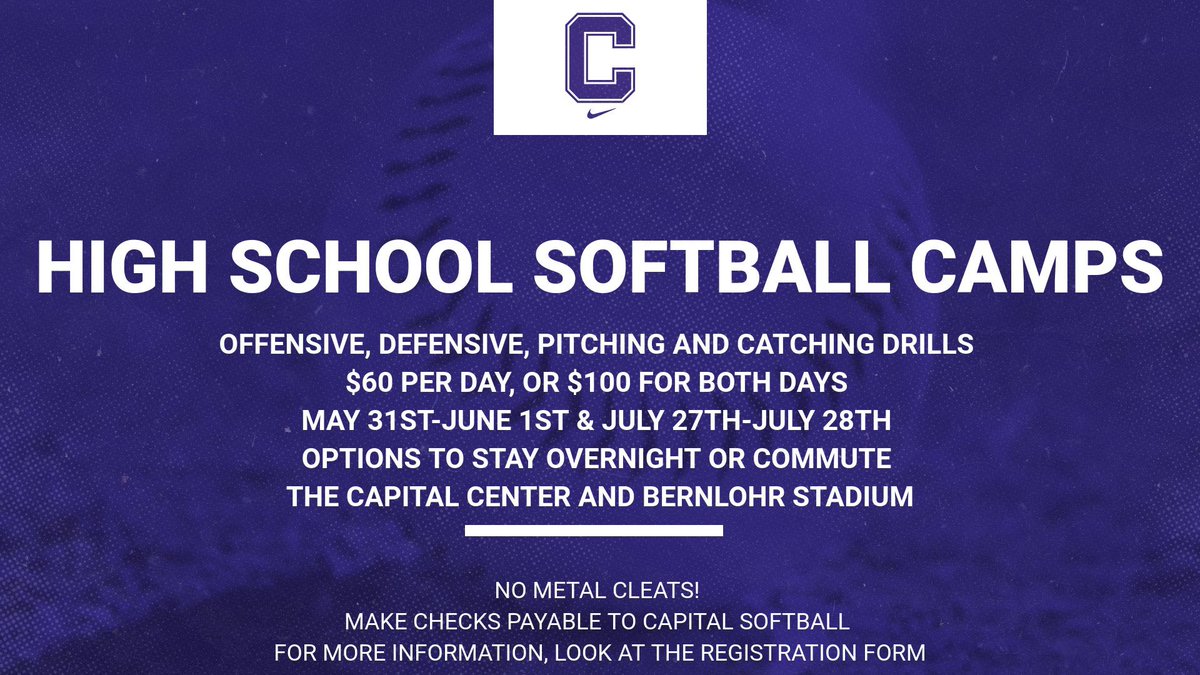 Summer High School Softball Camps  🥎

Click on the link to access the registration form and more information:

athletics.capital.edu/sports/2020/3/…

Please reach out to the Coaching staff, or leave a comment if you have any questions 🙋