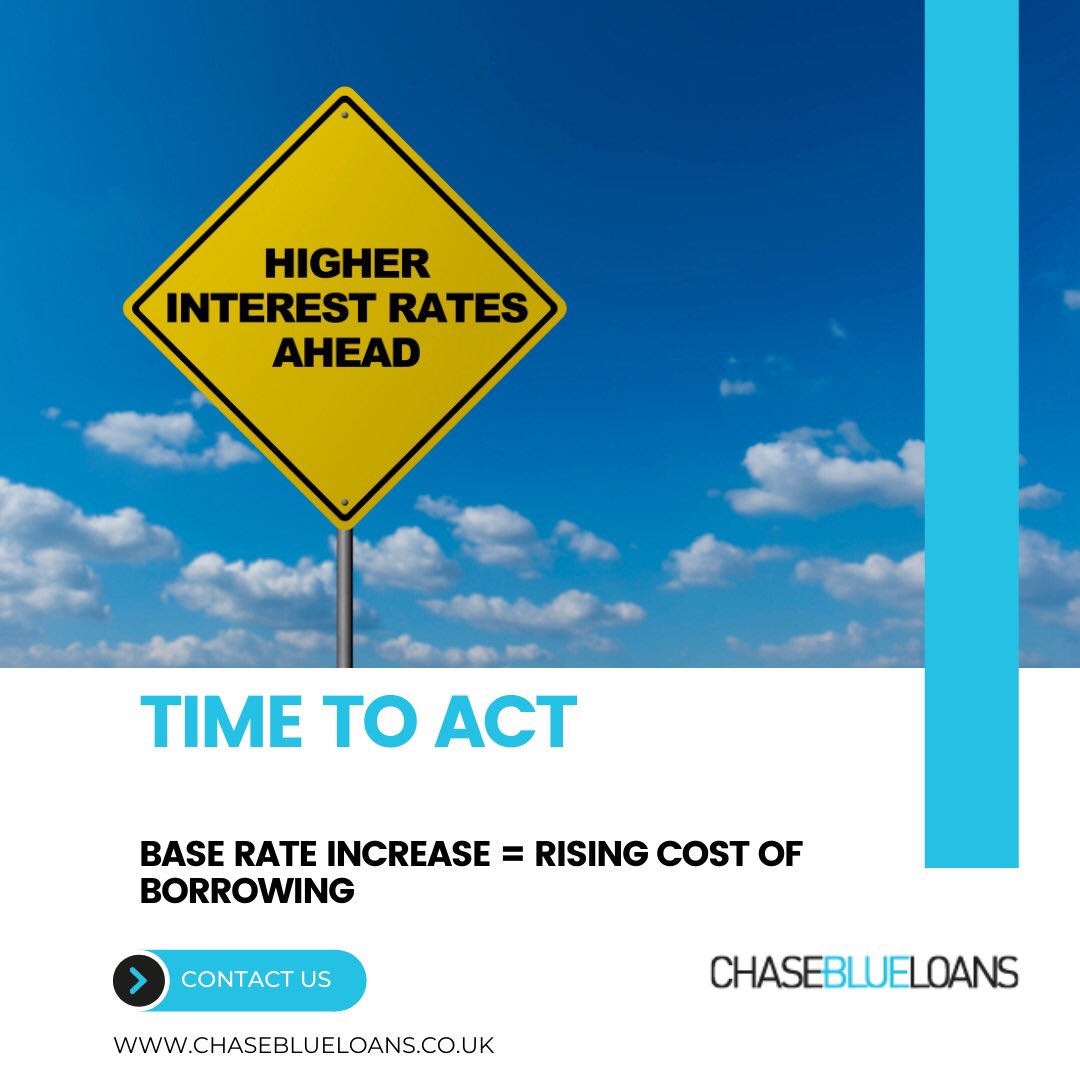 Chaseblueloans_'s tweet photo. ** Base rate increase ** = rising cost of borrowing. NOW is the time to secure lowest rates for your customers. 

Fixed terms up to 10 years, call our specialist mortgage team now.

📱 0800 8488092
📧 brokers@chaseblueloans.co.uk
🌐 https://t.co/ewcW8s2Wh7

#Chaseblue #Interest https://t.co/kEyMCzrUiX