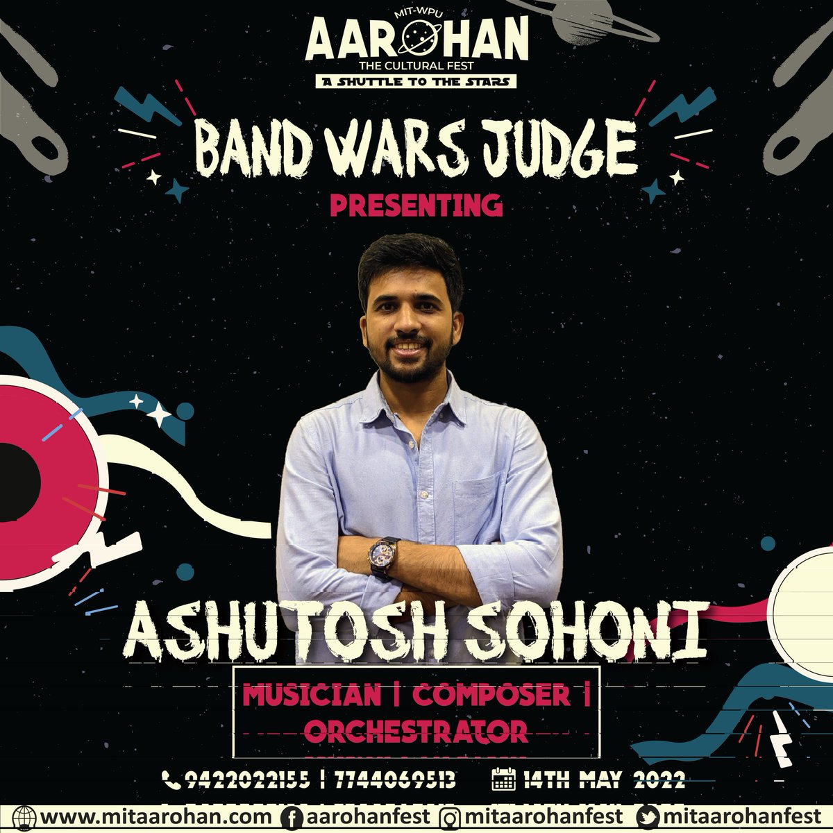 mitaarohanfest's tweet photo. MIT-WPU AAROHAN-The Cultural Fest 2022 presents to you the judge for Head Bang Competition - Ashutosh Sohoni.
#mitaarohanfest #mitaarohanfest2022 #bandwars #judges #band #drums https://t.co/ZQus73KDS2