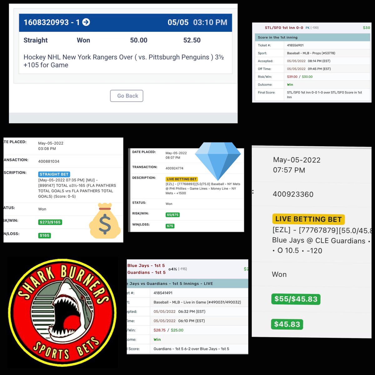 SharkBurners's tweet photo. #GamblingTwiitter #betteringreen #NHL #MLB #MLBbets #StanleyCup #nhlplayoffs #LiveBet from our subscription #easymoney 
Dm or email shark.burners@gmail.com for details
Check us out on IG and @bb55_institute app
🦈🔥 https://t.co/brrxwuYWyA