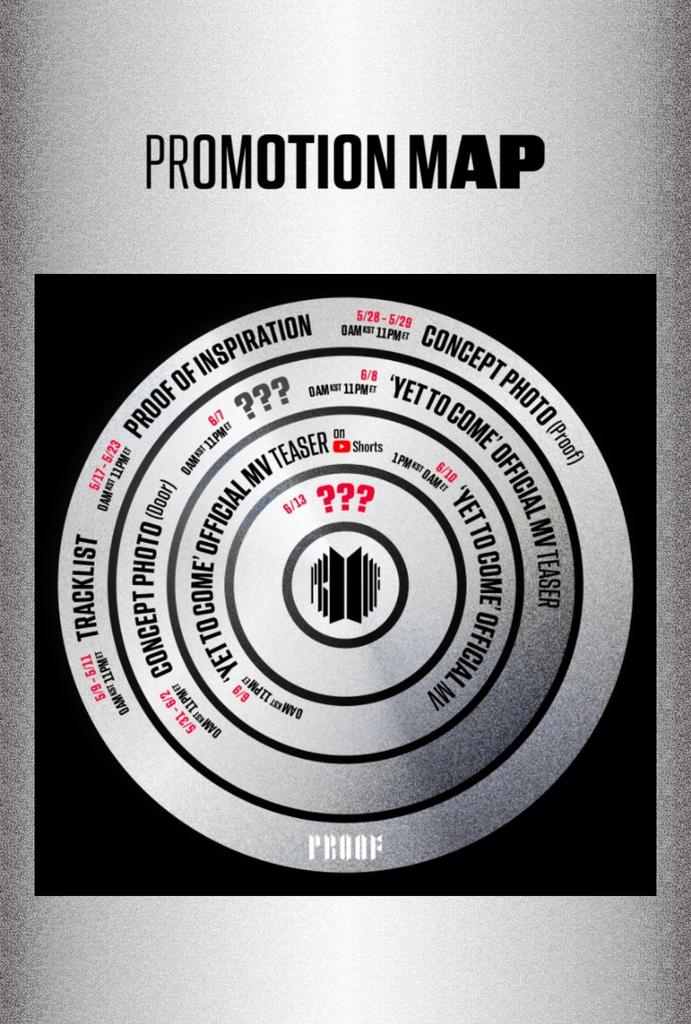 BTSquadInfo's tweet photo. [INFO]📰

¡Mapa de promoción para 'Proof' de BTS!

EN MAYO
09 - 11 : Tracklist 
17 - 23 : La inspiración
28 - 29 : Foto conceptual (Proof)
31 - 02 : Foto conceptual  (Door)

EN JUNIO
07 : [Sorpresa]
08 : Teaser del MV de 'Yet to Come'
09 : Teaser 2 del MV de 'Yet to Come' https://t.co/57LxR2X63n