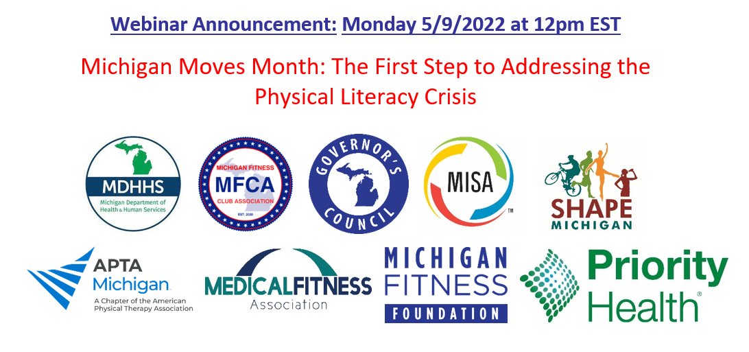 Physical activity is a practical way to improve health, as well as to treat disease and mental illness. It is important to assist in the development of a more physically literate society. 
Join the webinar 5/9 at 12pm EST:
us02web.zoom.us/webinar/regist…
#mimovesmonth #physicalliteracy