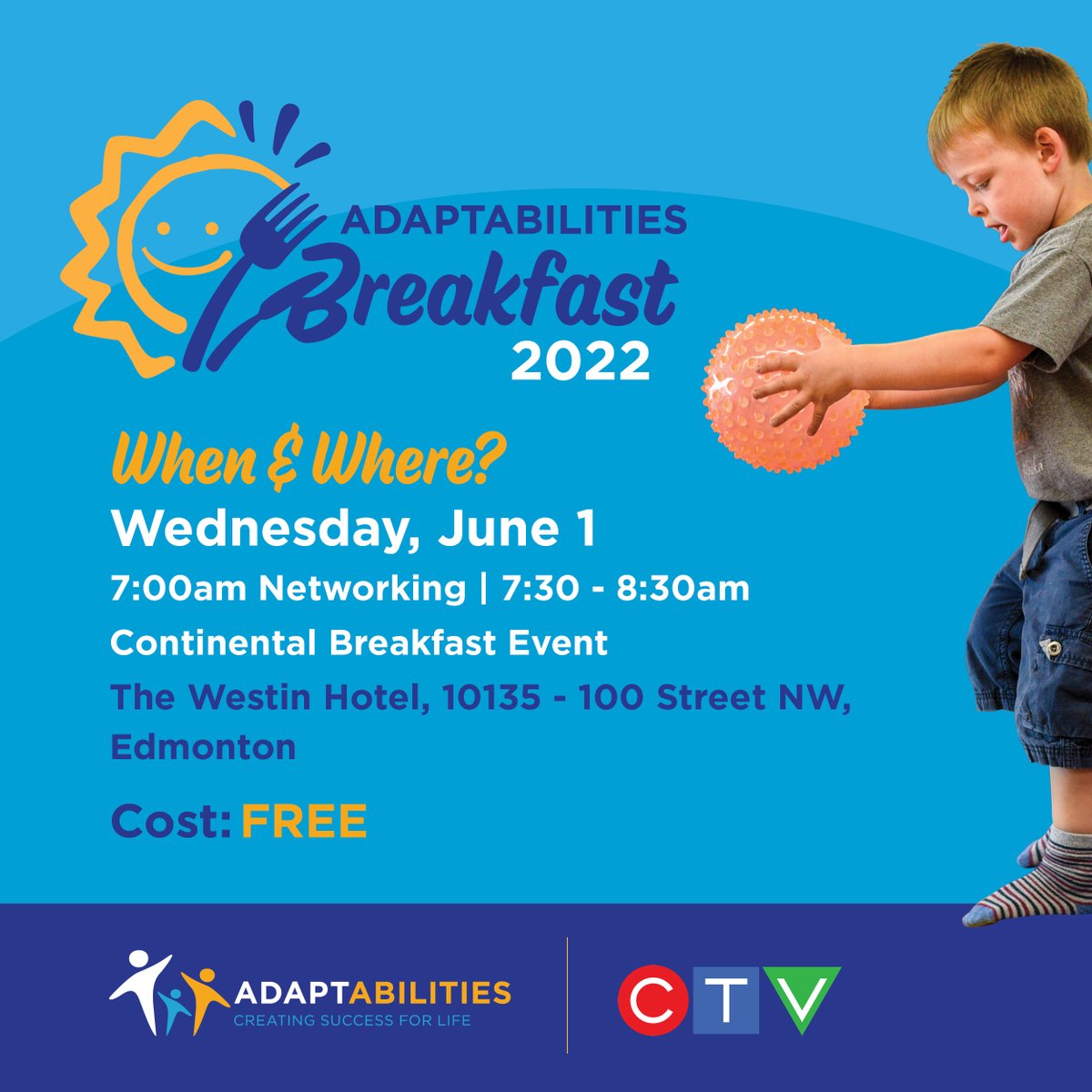 AdaptAbilities's tweet photo. Our first Annual AdaptAbilities Breakfast is three weeks away. Join us for this FREE special event! Network, hear testimonials and start your day off with a delicious meal. Link in our bio! โ
โ
#YEG #YegNonProfit #YegCharity #AdaptAbilities #YEGLocal #YEGFamilies #Inclusion https://t.co/4QLkUqSzGb
