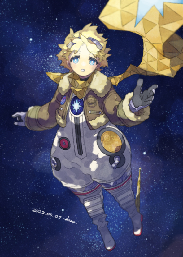 male focus space blonde hair 1boy starry background solo blue eyes  illustration images