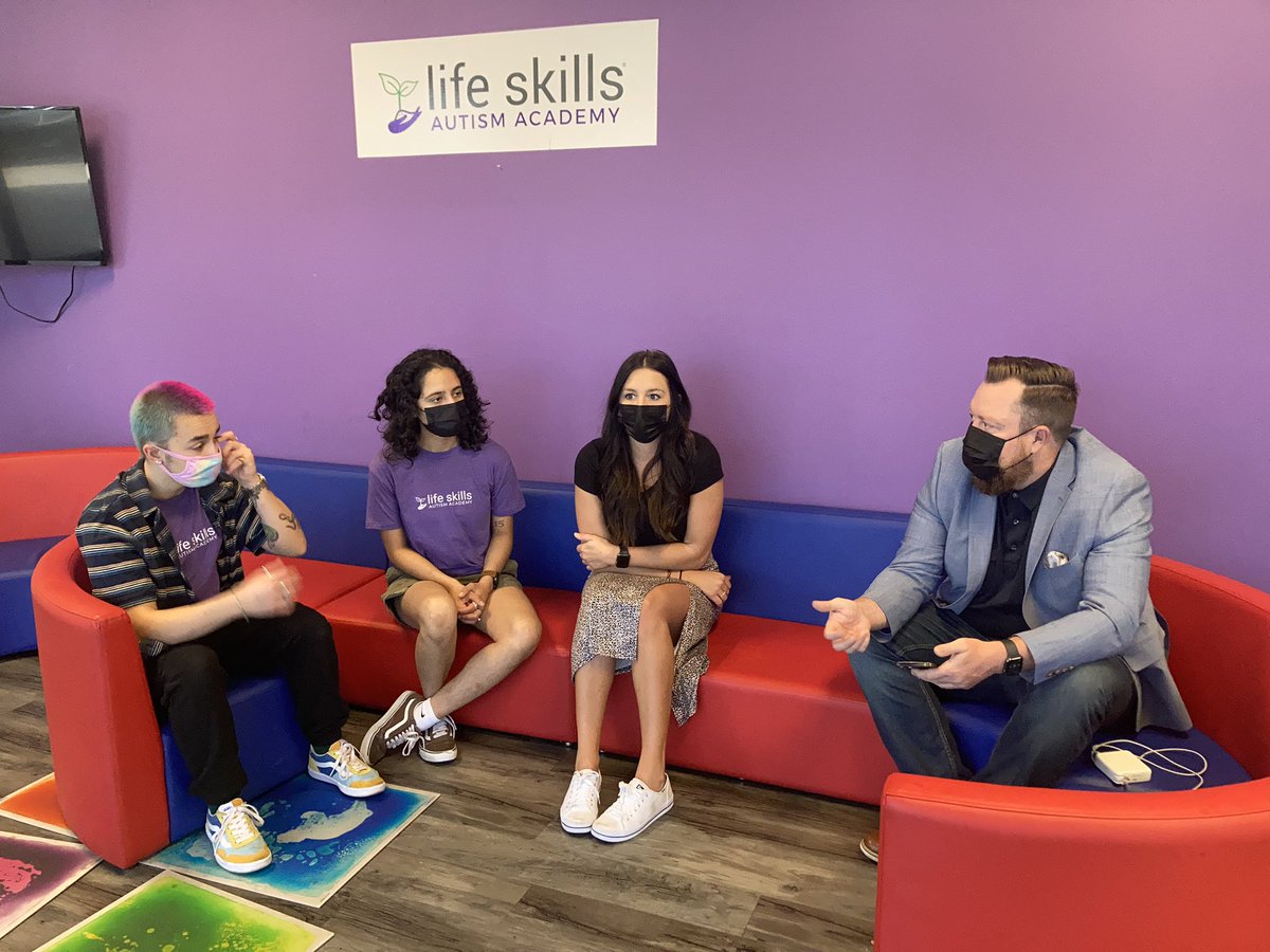 CentriaAutism's tweet photo. Visiting North-West Phoenix Life Skills Autism Academy to talk to Ash and Diego about their experience as a behavior technician at LSAA. We also chatted with one of LSAA’s BCBA, Kate about her experience with the innovative shift that is occurring company wide! #behavioranalysis https://t.co/r9iY3D5WtA