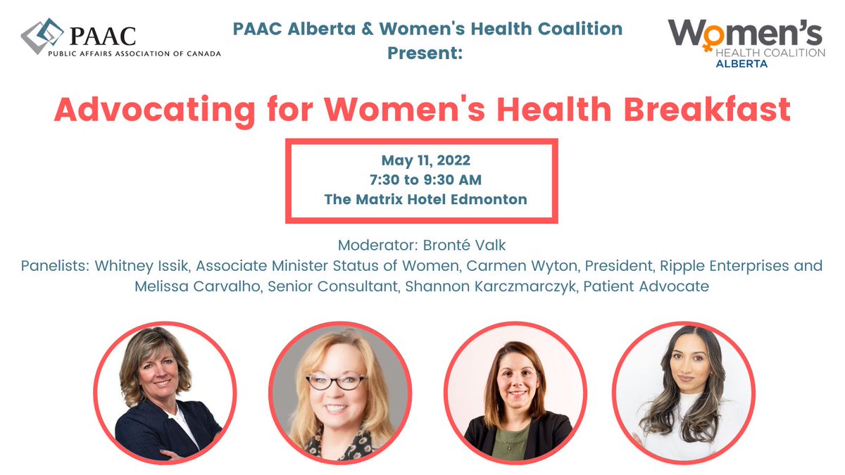thewhca's tweet photo. In recognition of Women’s Health Week, @PAAC84 Alberta is excited to host a breakfast with the Women’s Health Coalition. Register Today!

https://t.co/kMxgzsP3h6

#WomensHealth #PAAC #BetterConversationsBetterHealth #AlbertaGov https://t.co/ApYcQJr2XE