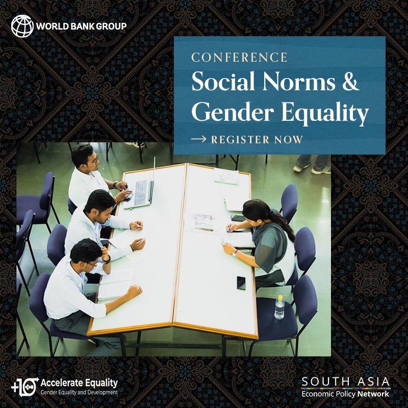 WorldBankSAsia's tweet photo. Can economic development reduce #gender disparities in #SouthAsia or should countries implement policies that address deep-rooted social norms around gender? Learn more on Thursday, May 12 | 8:20 AM ET: https://t.co/VQ5xPBDDvg @WBG_Gender #ReshapingNorms #AccelerateEquality https://t.co/MWj0EEVZOu