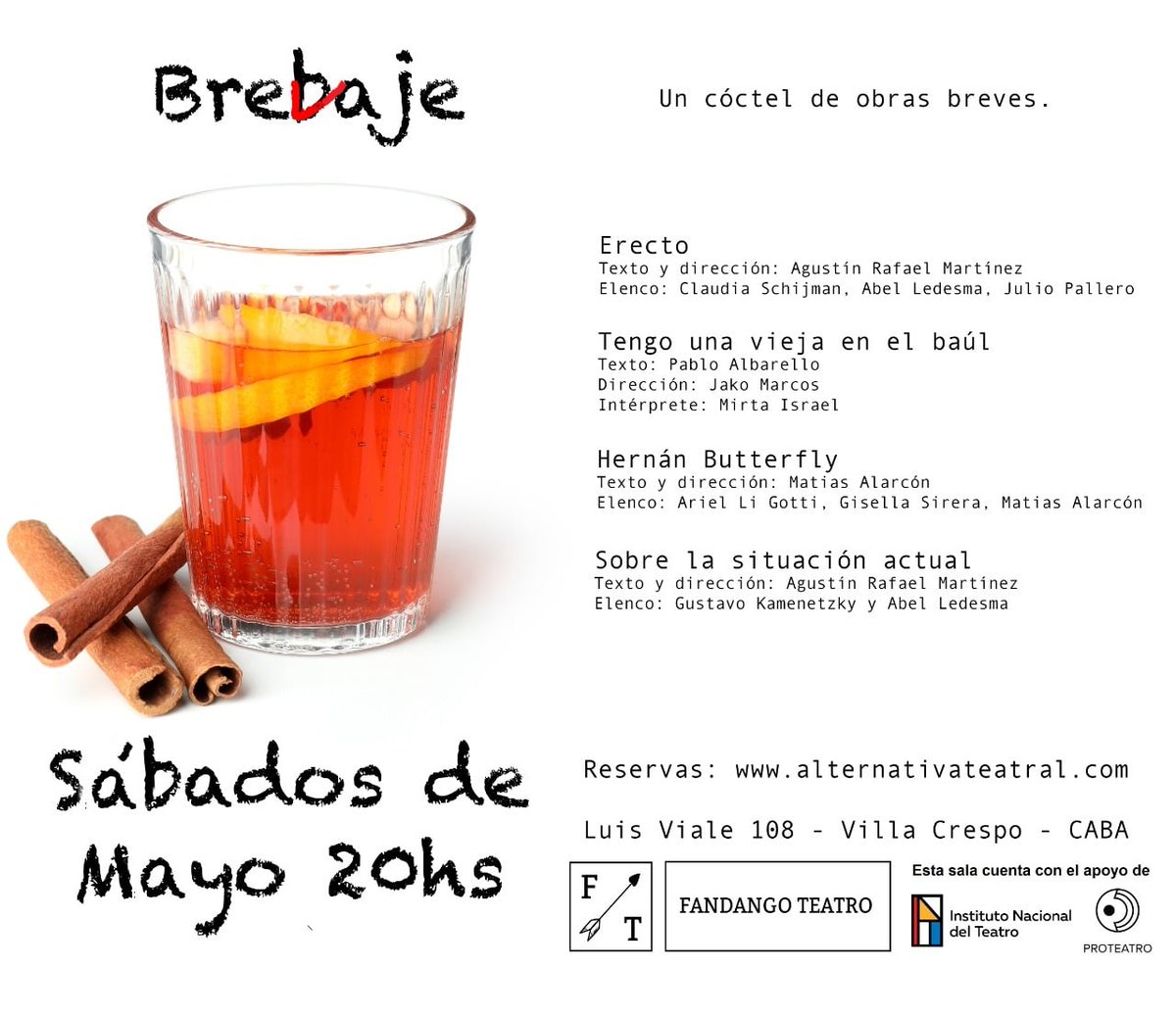 julio_pallero's tweet photo. BUENAS NOTICIAS PARA "BREBAJE", NUESTRO CICLO DE OBRAS BREVES:
¡¡SEGUIMOS EN MAYO. CON NUEVAS OBRAS!!
Sábado de Mayo - 20 hs.
Fandango Teatro.
Luis Viale 108 – Villa Crespo - CABA.
Entrada; $600.-
Reservas al link: https://t.co/fzgSoOCupG...
#obrasbreves #CicloDeObras #teatro https://t.co/Ylley1h82o