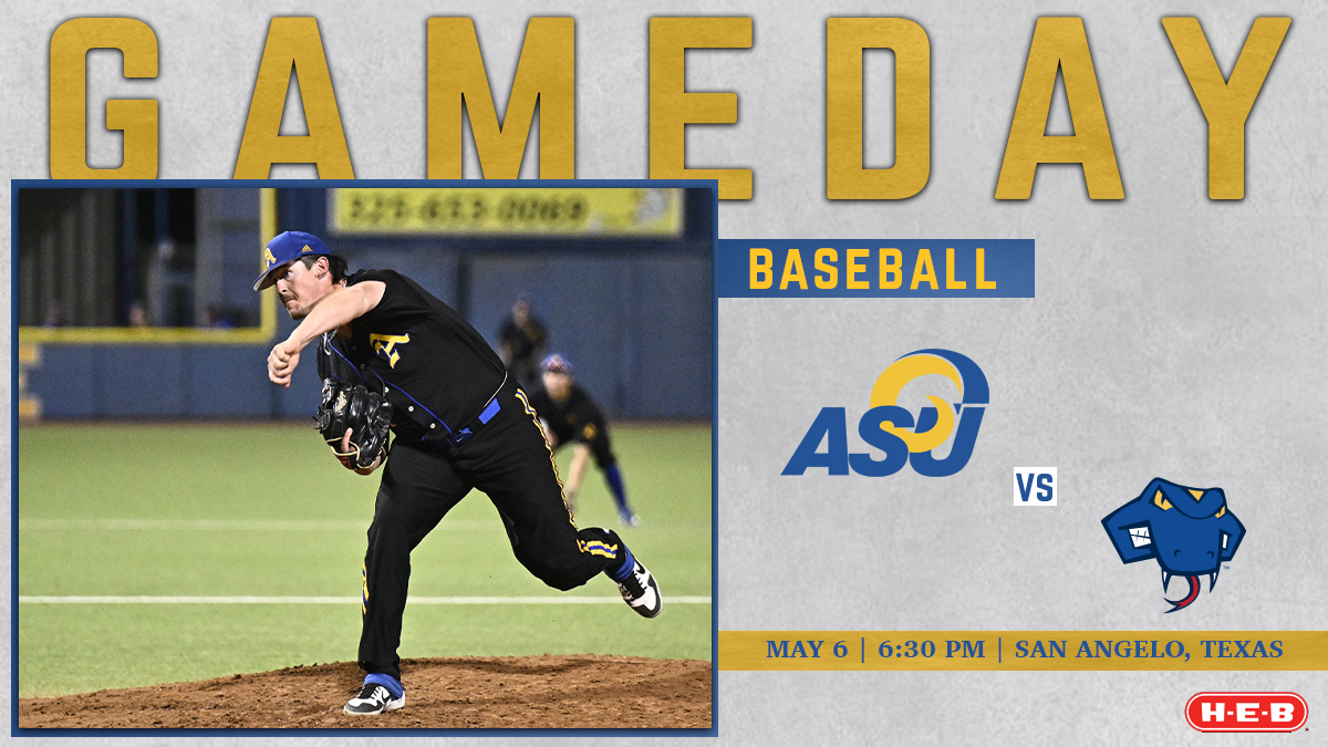 GAMEDAY! The title defense for the Rams starts today against the Rattlers! #2More

⚾️: vs. <a href="/StMarysRattlers/">St. Mary's Rattlers</a> 
🕐: Tonight - 6:30 p.m.
📍: San Angelo, Texas
🏟: Foster Field at <a href="/1CFCU/">1st Community FCU</a> Stadium
📊: angelostats.com
💻: lonestarconferencenetwork.com/asu/
📻: kksa-am.com/sports/
