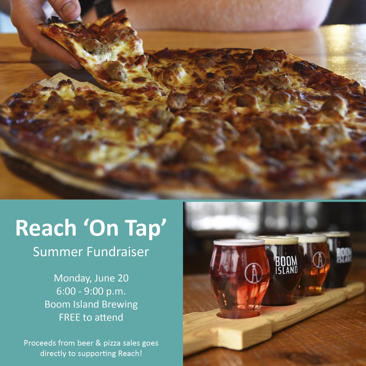 Reach4Resources's tweet photo. Join us June 20 from 6-9 p.m. at @BoomIslandBeer for our Reach 'On Tap' fundraiser! This event is FREE &amp; features: online silent auction, resort contest, games and raffles. Plus, proceeds from beer and pizza sales will go to supporting Reach!

Learn more: https://t.co/4kvZqagZN7 https://t.co/6SJorE3VVX