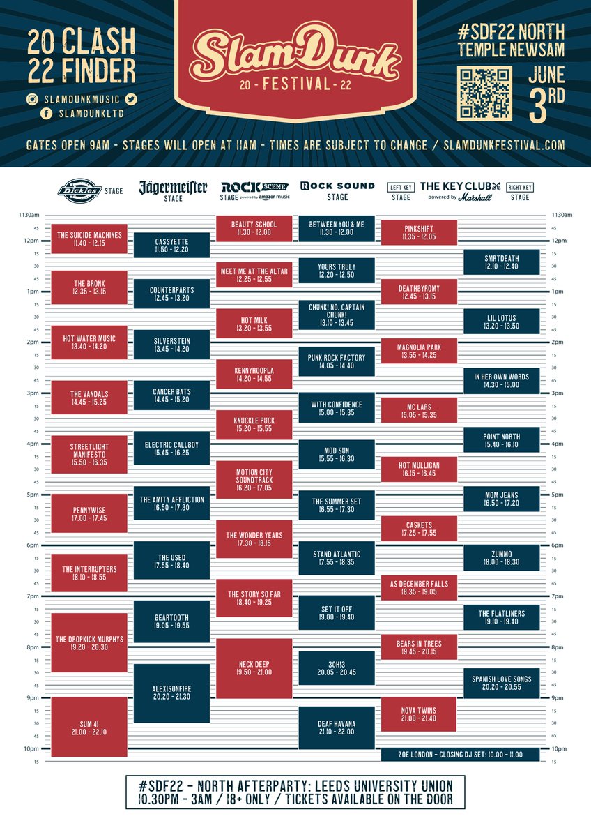 SlamDunkMusic's tweet photo. The post you’ve all been waiting for… SET TIMES ARE HERE! 

Check out your official Slam Dunk Festival 2022 Clashfinders and head over to our website to download them to start planning your day!

🚨 https://t.co/91do6O2UvB 🚨 https://t.co/C3YTB9kuA0