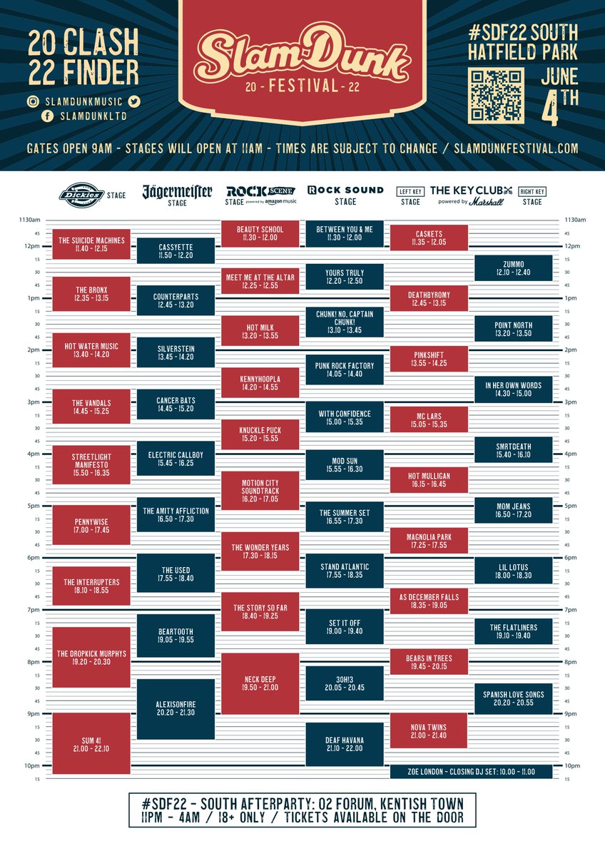 SlamDunkMusic's tweet photo. The post you’ve all been waiting for… SET TIMES ARE HERE! 

Check out your official Slam Dunk Festival 2022 Clashfinders and head over to our website to download them to start planning your day!

🚨 https://t.co/91do6O2UvB 🚨 https://t.co/C3YTB9kuA0