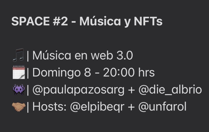 unfarol's tweet photo. Este domingo volvemos a curiosear con @ElPibeQR 
Vamos a ver qué está pasando con la música y los NFTs. https://t.co/XBb7Za8Ibr