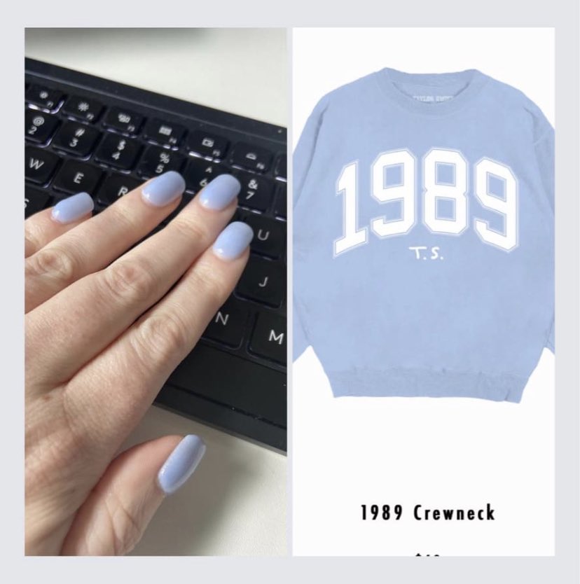 BeccaBecs16's tweet photo. When you realize when you got your nails done TWO WEEKS AGO - you were the Easter Egg for @taylorswift13 dropping 1989 merch and the This Love (Taylor’s Version) release 🤯💙🫶🏻 #ThisLoveTaylorVersion #ThisLoveTaylorsVersionOutNow @taylornation13 #TaylorSwift https://t.co/uw9jGaOYm0