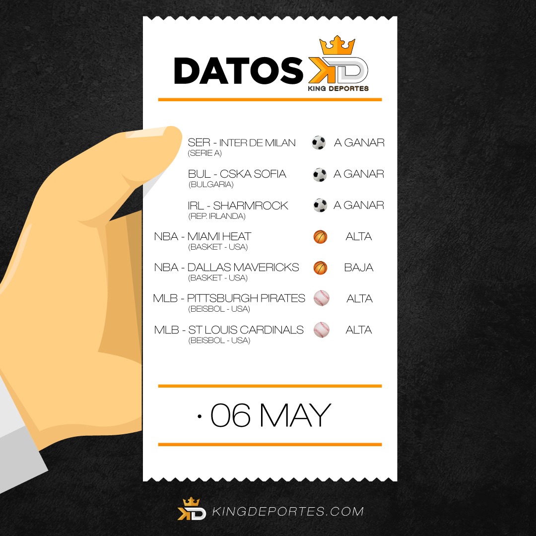SuperParley_De's tweet photo. DATOS DE KINGDEPORTES PARA HOY
__
👑 #KingDeportes #DatosParley #06MAY
👑 https://t.co/eJrZi9vPcf https://t.co/ol2RCyq0Mf