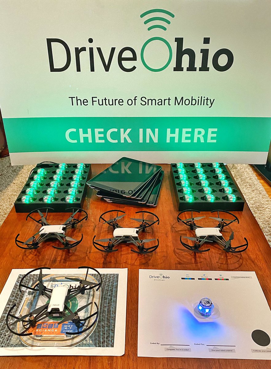RichGranger's tweet photo. The @DriveOhio and #FlyOhio fleet of drones and robots is charged up and ready for the @COSI Science Festival!
Join us tomorrow (Saturday May 7) at Booth 71 near the Main Stage for hands-on #coding with @DroneBlocks and @Ozobot!
Event info: https://t.co/K60vjuXIL4
#COSISciFest https://t.co/auu4oX8qKB