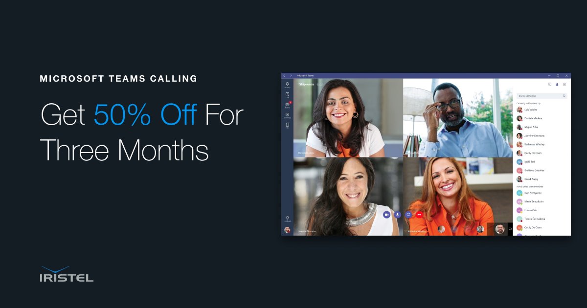 iristel's tweet photo. Get an all-in-one collaboration tool for calling, messaging, and meeting with 50% off the first three months. Switch to #MicrosoftTeamsCalling today!
Schedule a demo with our experts: https://t.co/RdFR1QSsuZ
#Iristel #wfh https://t.co/jTxt41H8zL