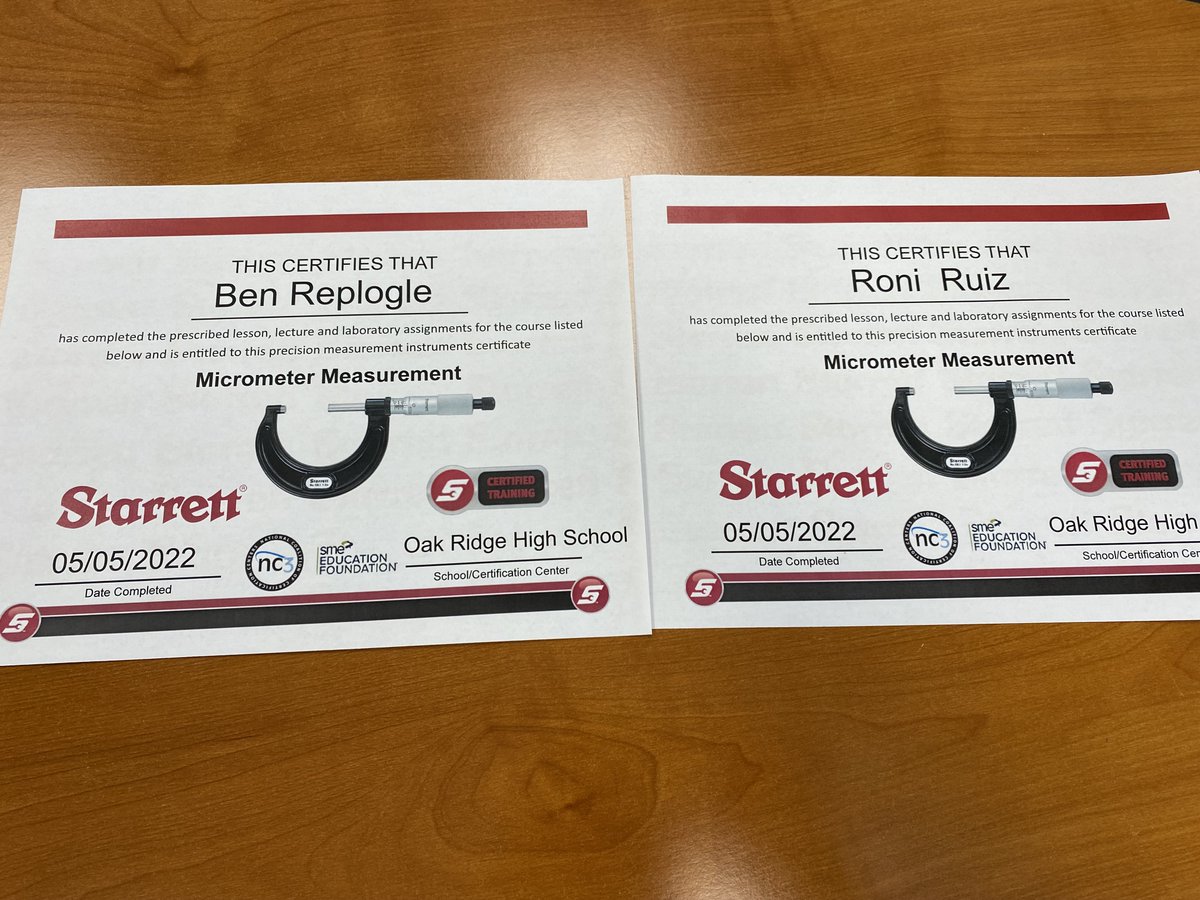 ORSchools's tweet photo. We have our first two students certified in Micrometer Measurement, with more on the way!!! #ReadyGraduate https://t.co/P2ryNfBXJp