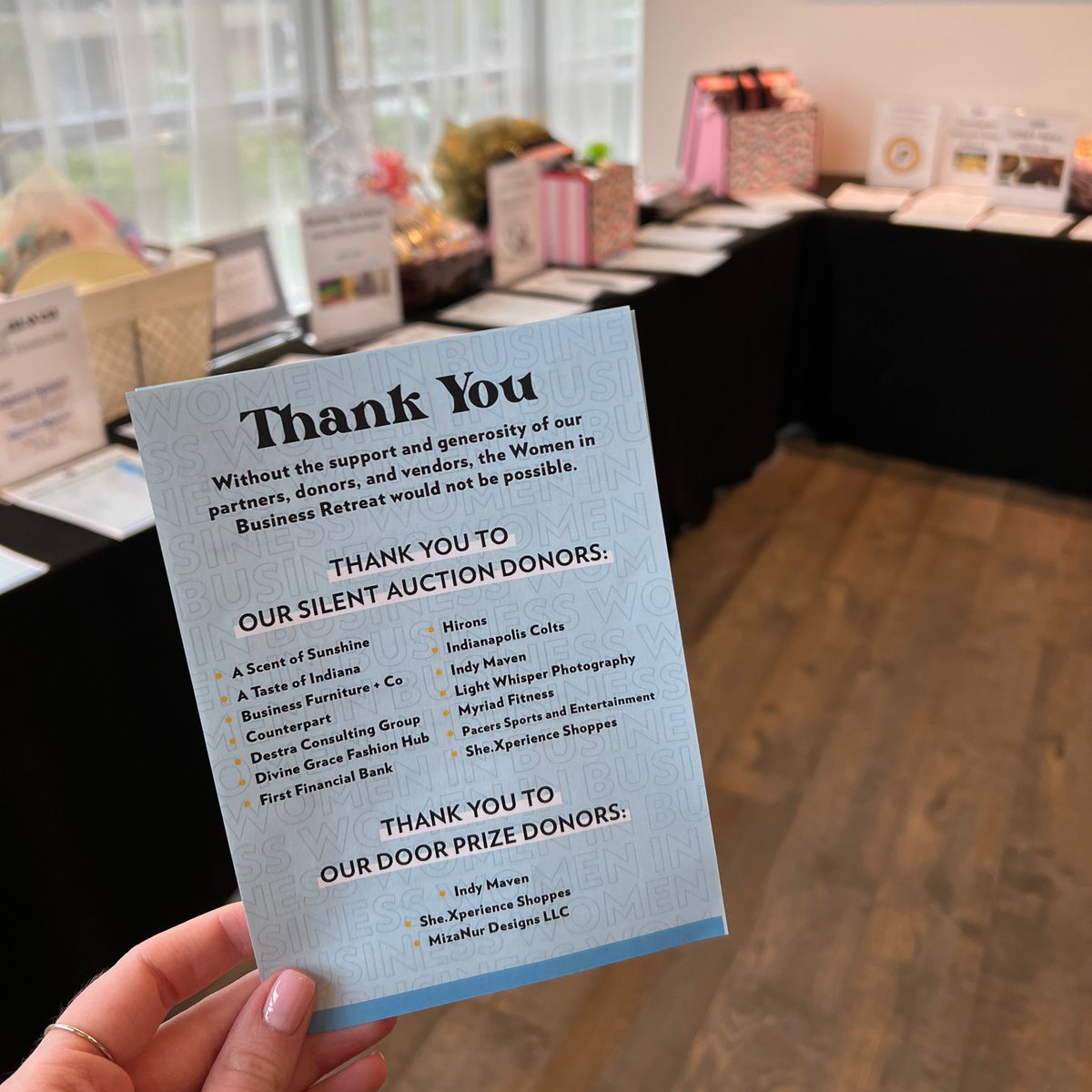 Last chance to make a bid on our silent auction items! Thank you to our donors for your generous contributions: 

<a href="/ATasteOfIndiana/">A Taste of Indiana</a> 
<a href="/busfurnchoreo/">Business Furniture + Choreo</a> 
<a href="/counterpartbiz/">Counterpart</a> 
<a href="/Destra_LLC/">Destra Consulting</a> 
<a href="/BankAtFirst/">First Financial Bank</a> 
<a href="/hironsandco/">HIRONS</a> 
<a href="/Colts/">Indianapolis Colts</a> 
<a href="/IndyMaven/">Indy Maven</a> 
<a href="/PacersSportsEnt/">Pacers Sports & Entertainment</a> 

#WIBRetreat22 | #AllWomenAllLevels