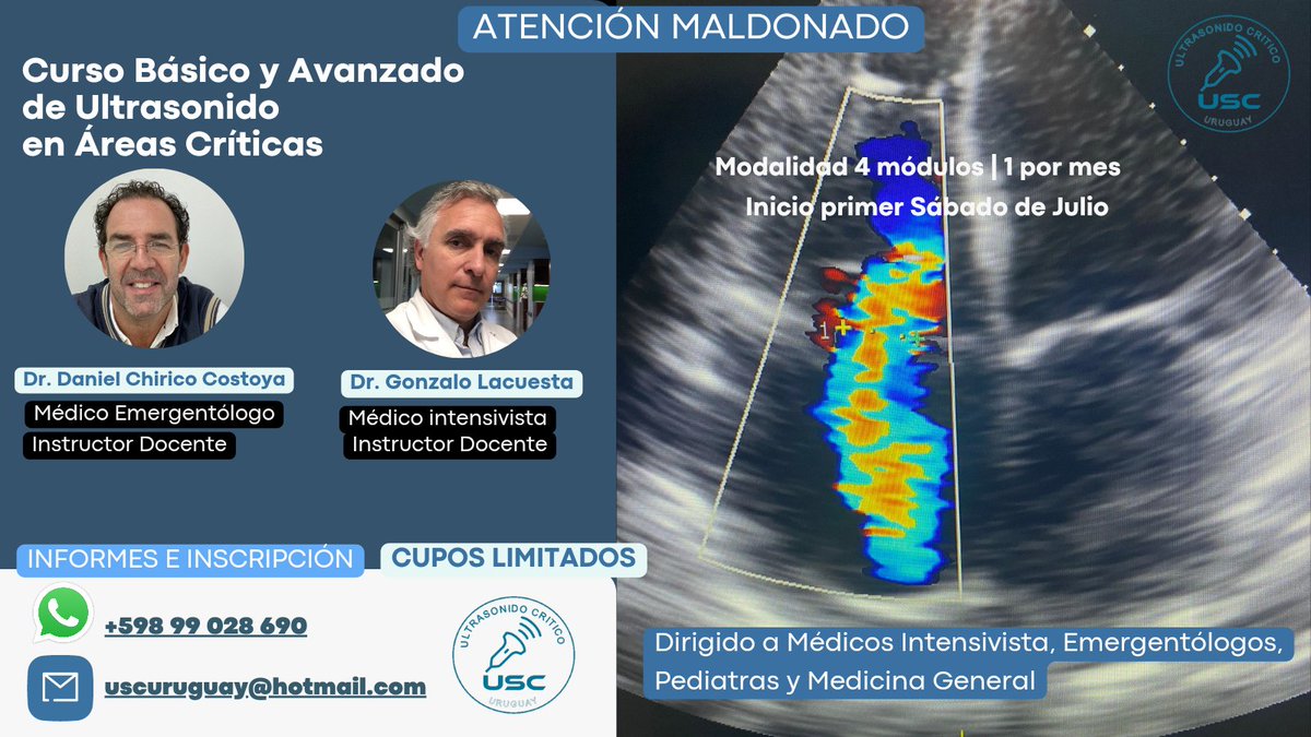 🔴 ATENCIÓN MALDONADO: 🖥️ Curso Básico y Avanzado de Ultrasonido en Áreas Críticas.
📅 Inicia primer Sábado de Julio 
📲 +598 99 028 690
📧 uscuruguay@hotmail.com
Los esperamos!
📝 Pedir Temario por privado

#uscuruguay #cursos
#ecografia #ecografistas #pointofcare #imagenologia
