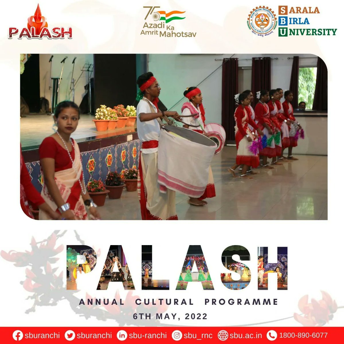 sburanchi's tweet photo. Sarala Birla University, Ranchi proudly organized today Intra University Annual Cultural Programme "Palash" on the theme 'Azadi ka Amrit Mahotsav' were students actively participated in many cultural events and activities with great zeal and enthusiasm.
#palash #AnnualProgramme https://t.co/ZhCrnma4Ig