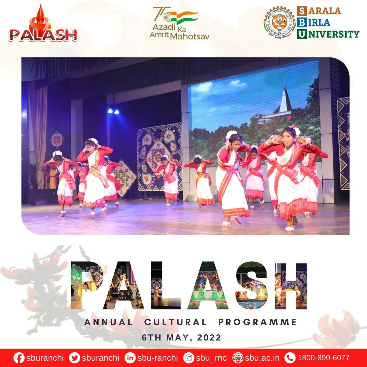 sburanchi's tweet photo. Sarala Birla University, Ranchi proudly organized today Intra University Annual Cultural Programme "Palash" on the theme 'Azadi ka Amrit Mahotsav' were students actively participated in many cultural events and activities with great zeal and enthusiasm.
#palash #AnnualProgramme https://t.co/ZhCrnma4Ig