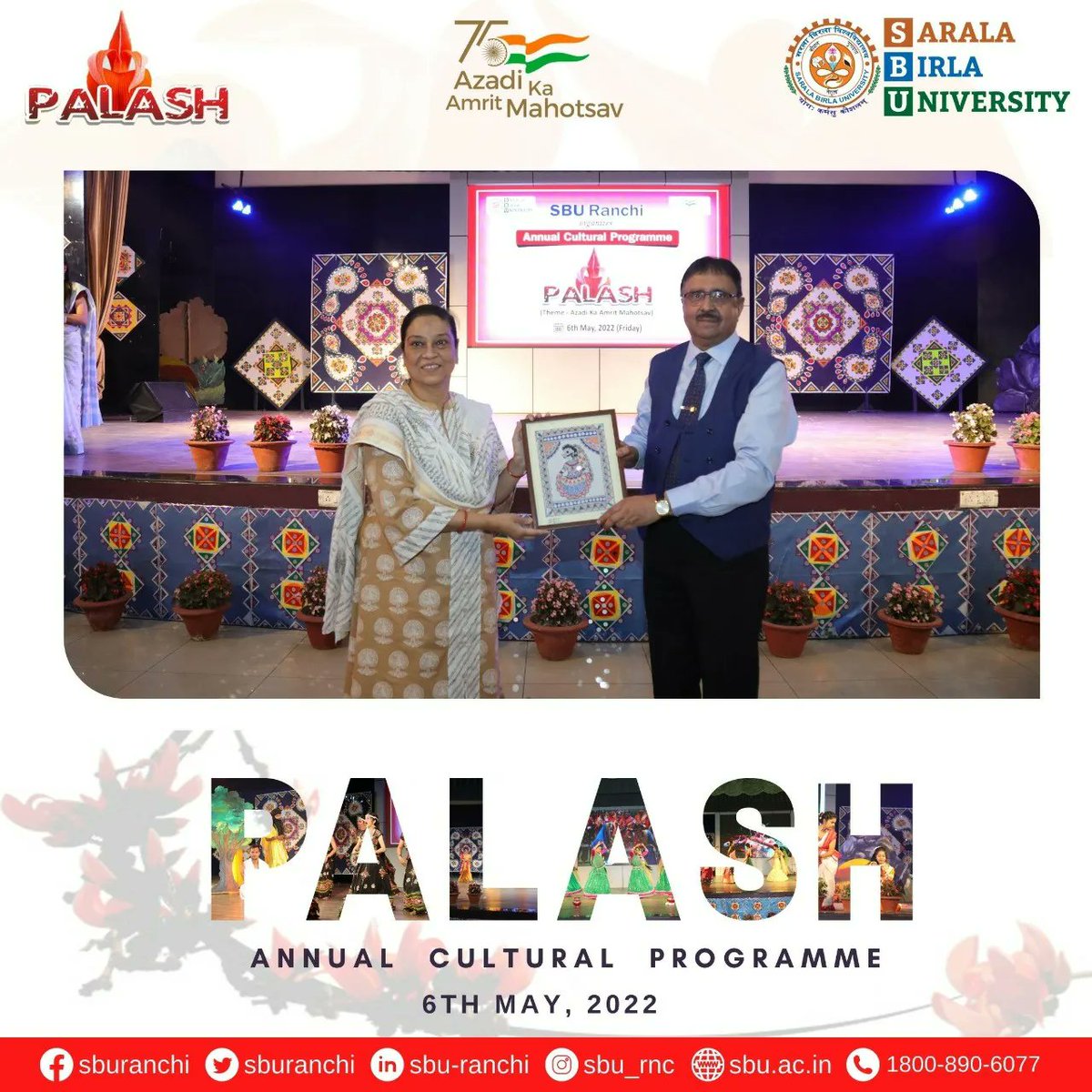 sburanchi's tweet photo. Sarala Birla University, Ranchi proudly organized today Intra University Annual Cultural Programme "Palash" on the theme 'Azadi ka Amrit Mahotsav' were students actively participated in many cultural events and activities with great zeal and enthusiasm.
#palash #AnnualProgramme https://t.co/1YMOLRgV3N