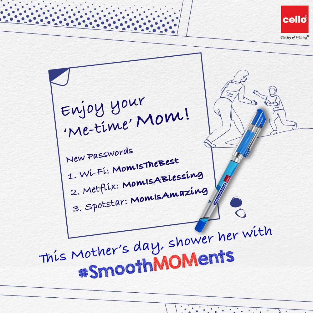 CelloStationery's tweet photo. #SmoothMOMents
Crack the password to her heart when you create some #SmoothMOMents for her! Leave a delightful note for your mom with Cello Pens.
#cello #cellowriting #joyofwriting #butterflow #mothersday https://t.co/bHOCzcpwzp