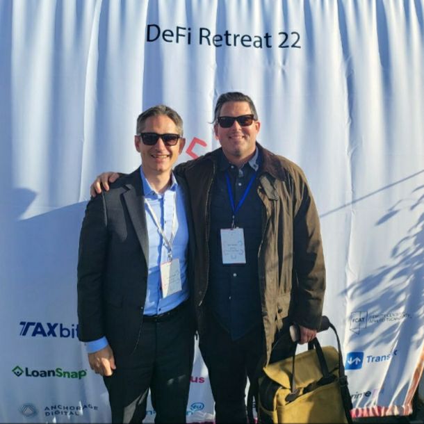retireCUT's tweet photo. One of our founders Ethan Gilmore attended Defi 22 in San Diego, California this week along with our lawyer in Liechtenstein, Thomas Naegele of Naegele & Co. #CarbonUtilityToken #climate #greencrypto https://t.co/xo5L4rwA2o