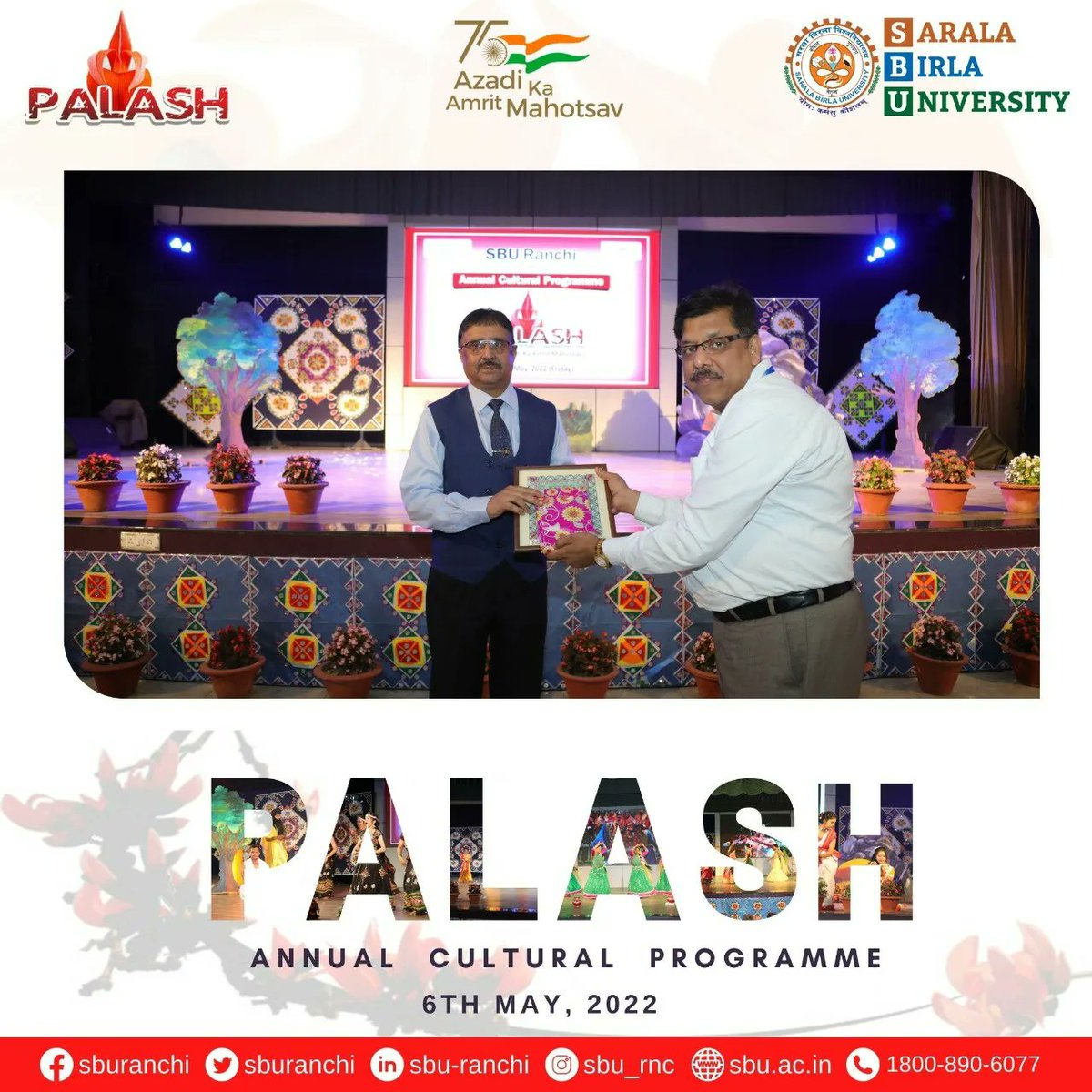 sburanchi's tweet photo. Sarala Birla University, Ranchi proudly organized today Intra University Annual Cultural Programme "Palash" on the theme 'Azadi ka Amrit Mahotsav' were students actively participated in many cultural events and activities with great zeal and enthusiasm.
#palash #AnnualProgramme https://t.co/SpyjI64e7c