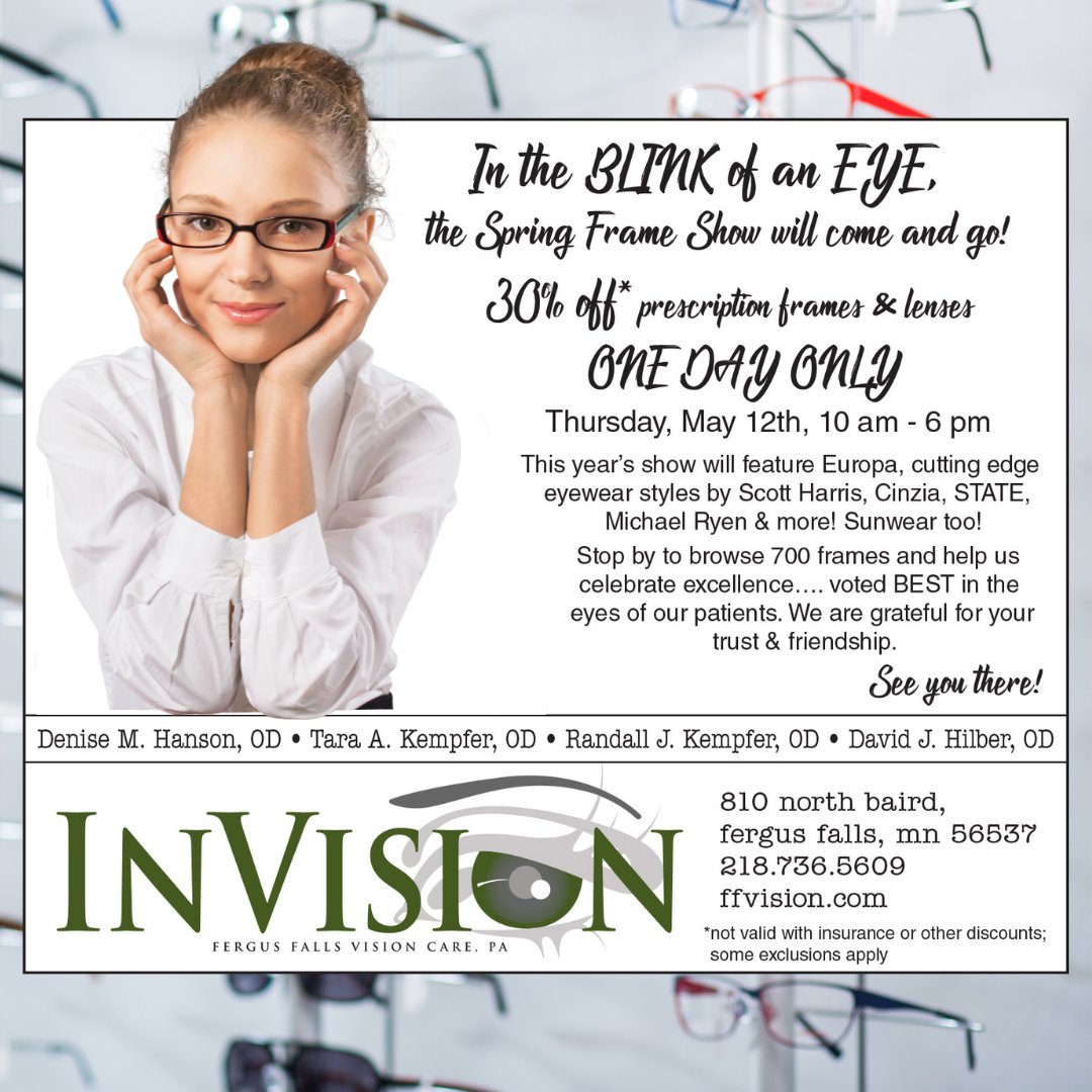InVisionFergus's tweet photo. Come SEE us on Thursday, May 12th for FRAME SHOW! Loads of frames will be on display in our clinic. 30% Off*, No Appointment Needed (Frame Show Day Only!). Let us help you SEE better, with a great pair of glasses!
#frameshow #ffvision #optometry #glasses #sunglasses https://t.co/Xy6qmvJwH2