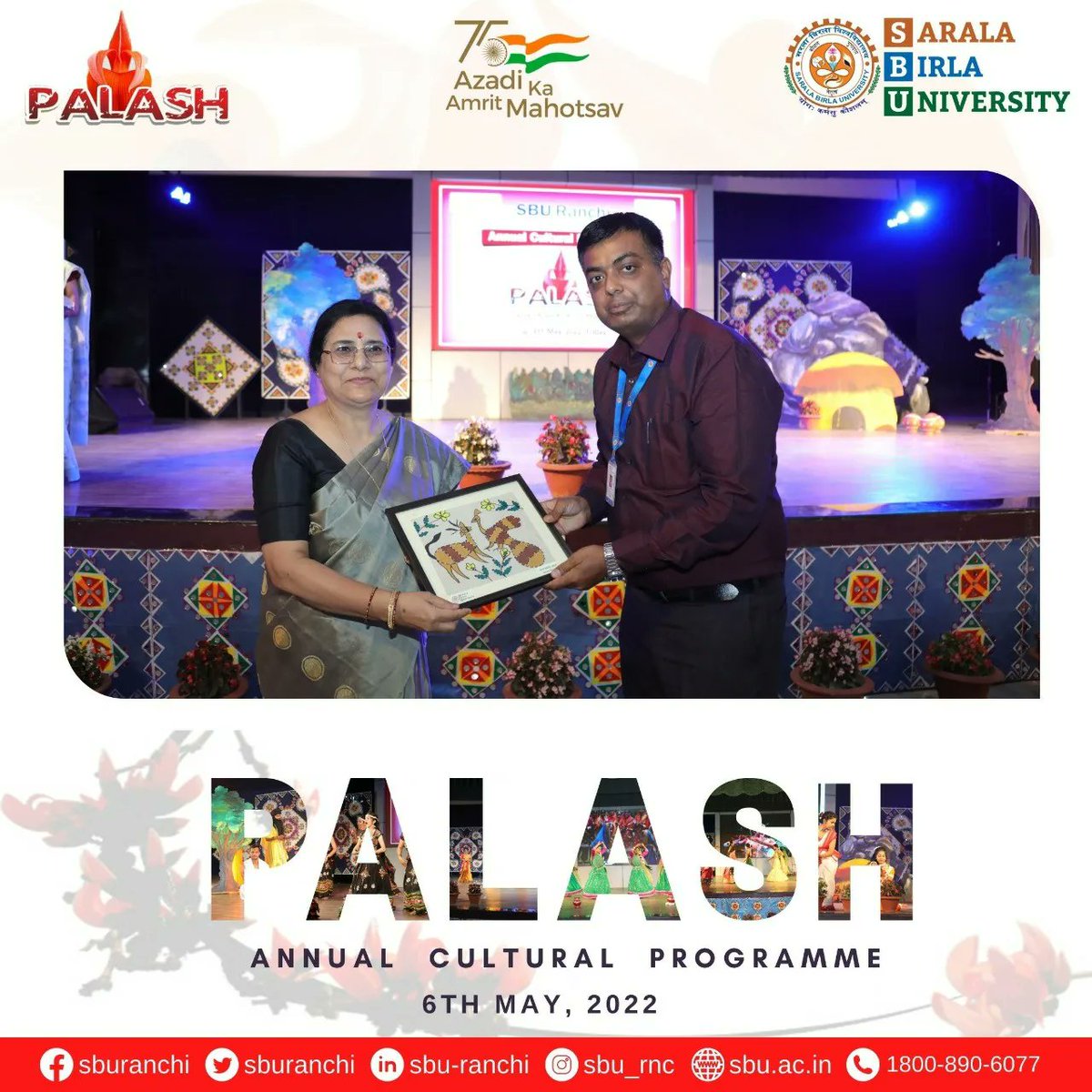 sburanchi's tweet photo. Sarala Birla University, Ranchi proudly organized today Intra University Annual Cultural Programme "Palash" on the theme 'Azadi ka Amrit Mahotsav' were students actively participated in many cultural events and activities with great zeal and enthusiasm.
#palash #AnnualProgramme https://t.co/SpyjI64e7c