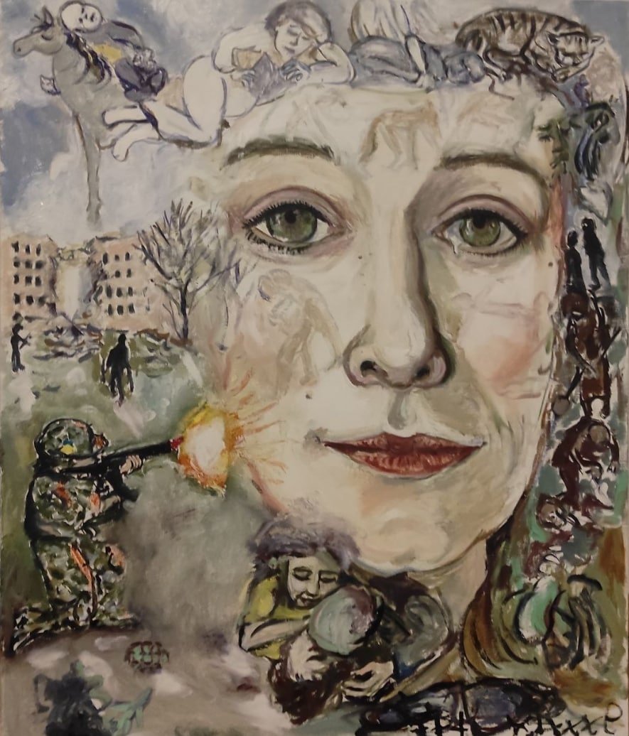 Belarus_Ukraine's tweet photo. This painting by the #Belarusian artist Ksisha Anhelava is dedicated to #Ukraine. Ksisha is a talented artist, icon painter, who now lives and works in Warsaw. She became known because of her series of political prisoners’ portraits painted on wallpaper. #BelaruswithUkraine https://t.co/tGML4C6wYy