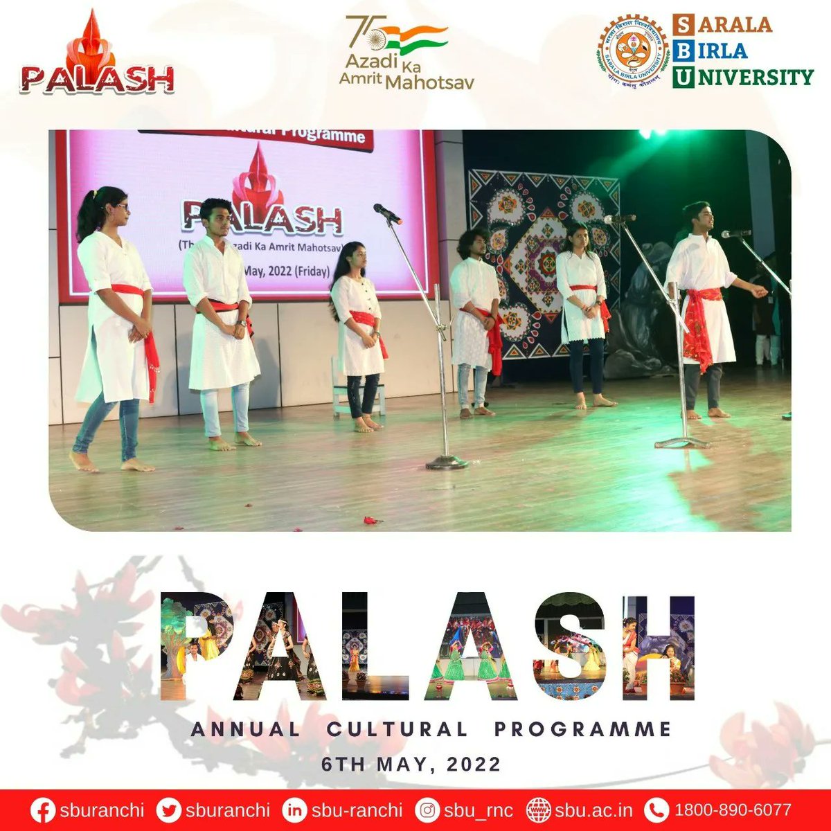 sburanchi's tweet photo. Sarala Birla University, Ranchi proudly organized today Intra University Annual Cultural Programme "Palash" on the theme 'Azadi ka Amrit Mahotsav' were students actively participated in many cultural events and activities with great zeal and enthusiasm.
#palash #AnnualProgramme https://t.co/kJl6q3YpsZ