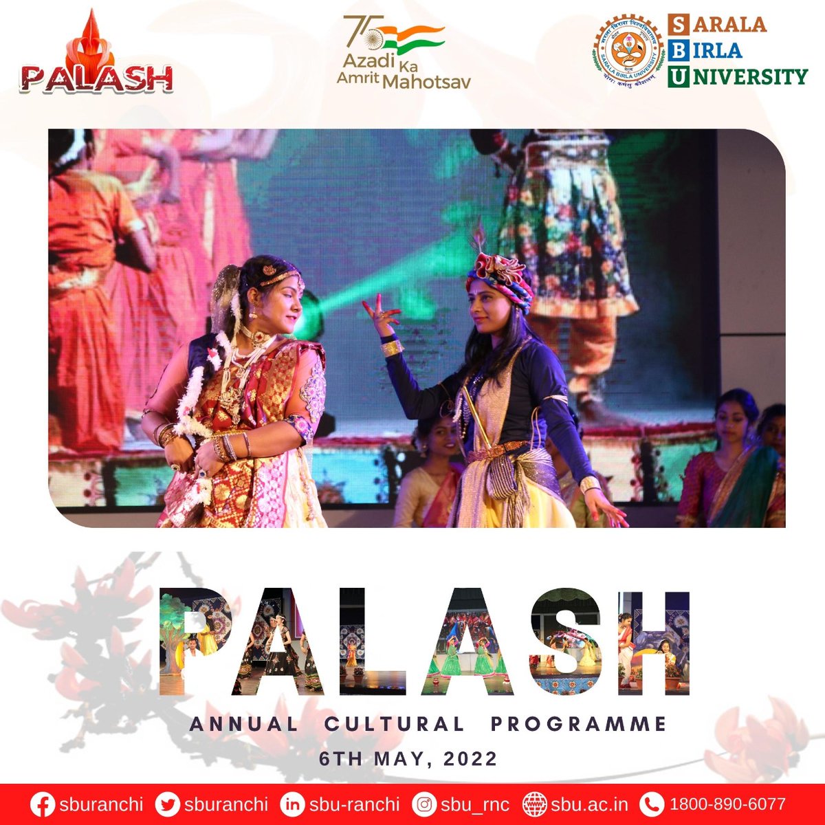 sburanchi's tweet photo. Sarala Birla University, Ranchi proudly organized today Intra University Annual Cultural Programme "Palash" on the theme 'Azadi ka Amrit Mahotsav' were students actively participated in many cultural events and activities with great zeal and enthusiasm.
#palash #AnnualProgramme https://t.co/kJl6q3YpsZ