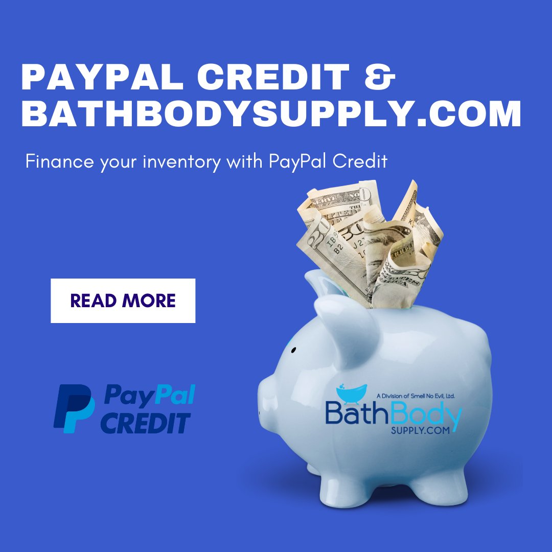 BathBodySupply's tweet photo. Pay Later with PayPal Credit💸 - https://t.co/AghRtBTqTG learn more about the new financing options through PayPal! #paypalcredit #paypalpayinfour #financingoptions https://t.co/PImk5s9Tom